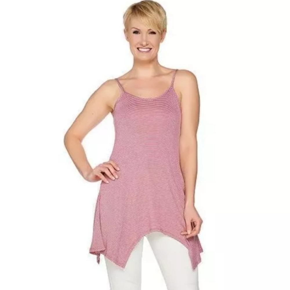 LOGO Layers Lori Goldstein Size L Cadet Pink Striped Camisole w/ Asymmetric Hem